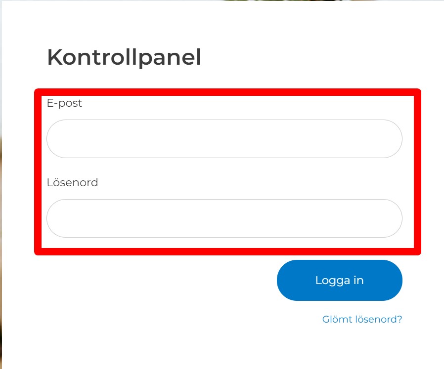 Fyll i e-post och lösenord